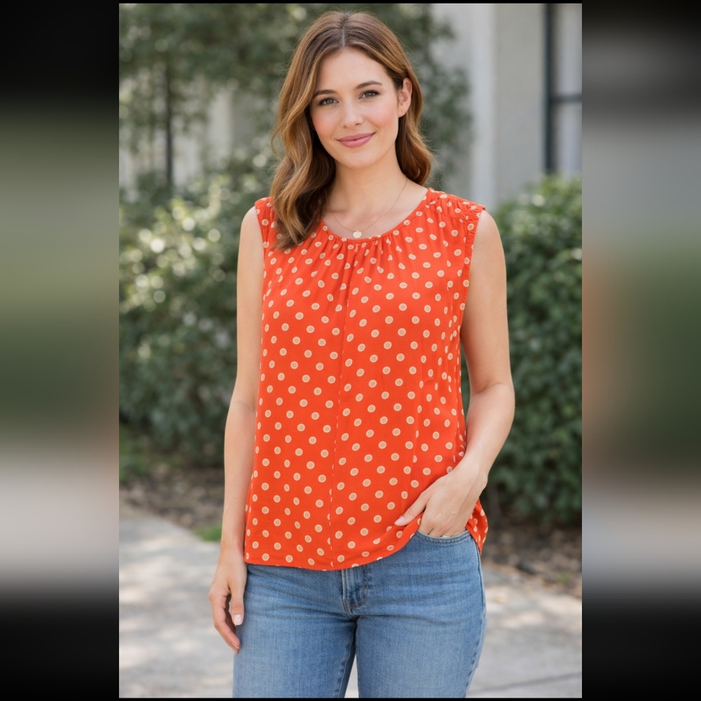 Y2K Bonpoint Size Small Orange Polka Dot Sleeveless Top
